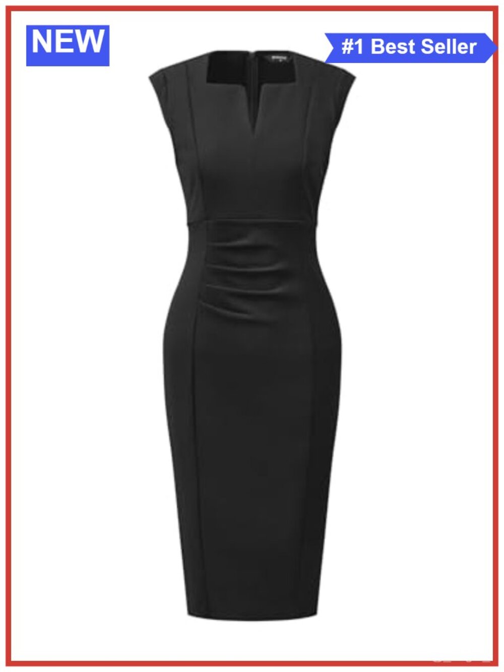 Sleeveless V-Neck Ruched Front Pencil Sheath Work Office Dress
